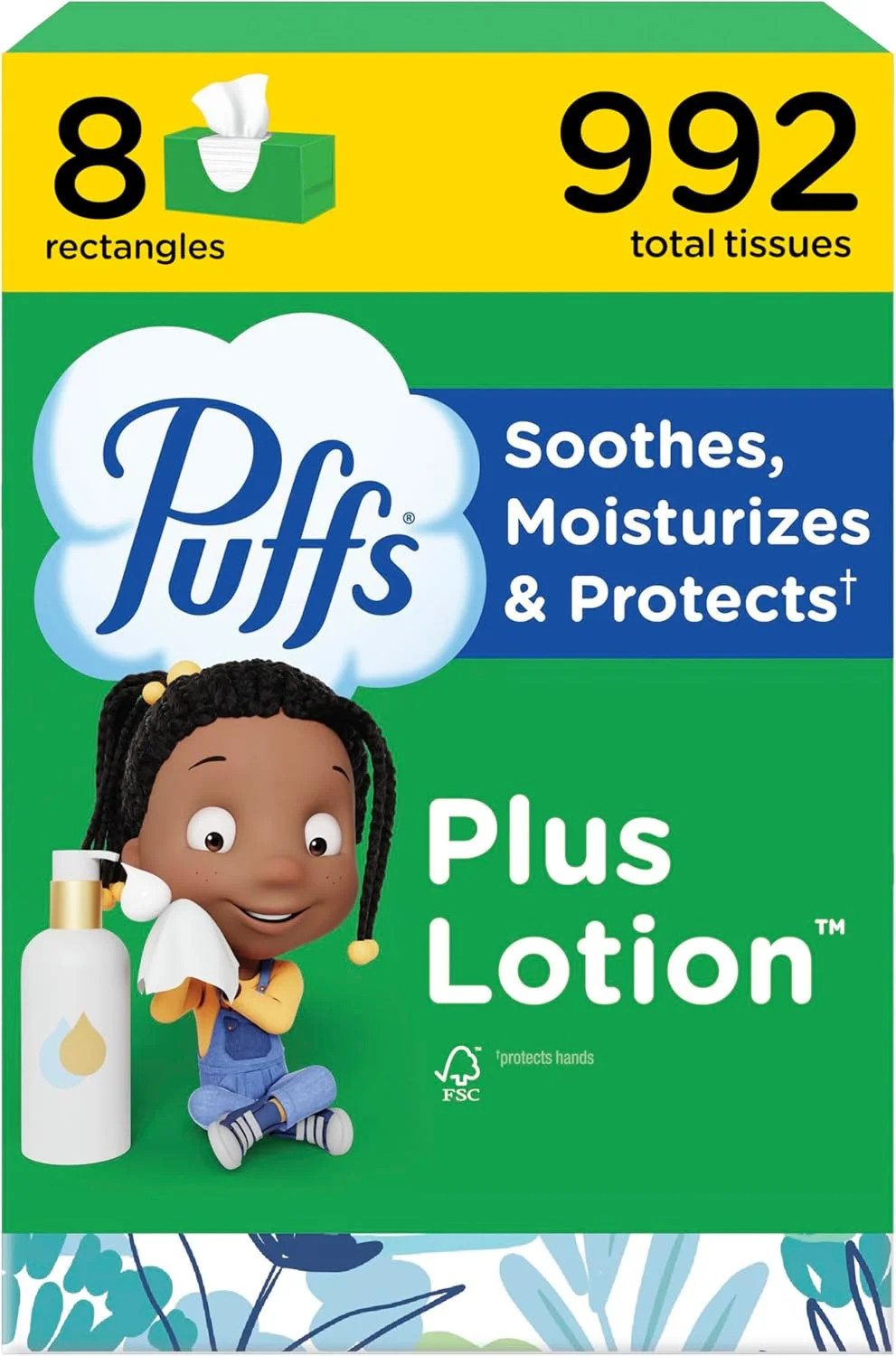 Puffs Facial Tissues Plus Lotion, 8 Family Rectangle Boxes, 124 Facial Tissues