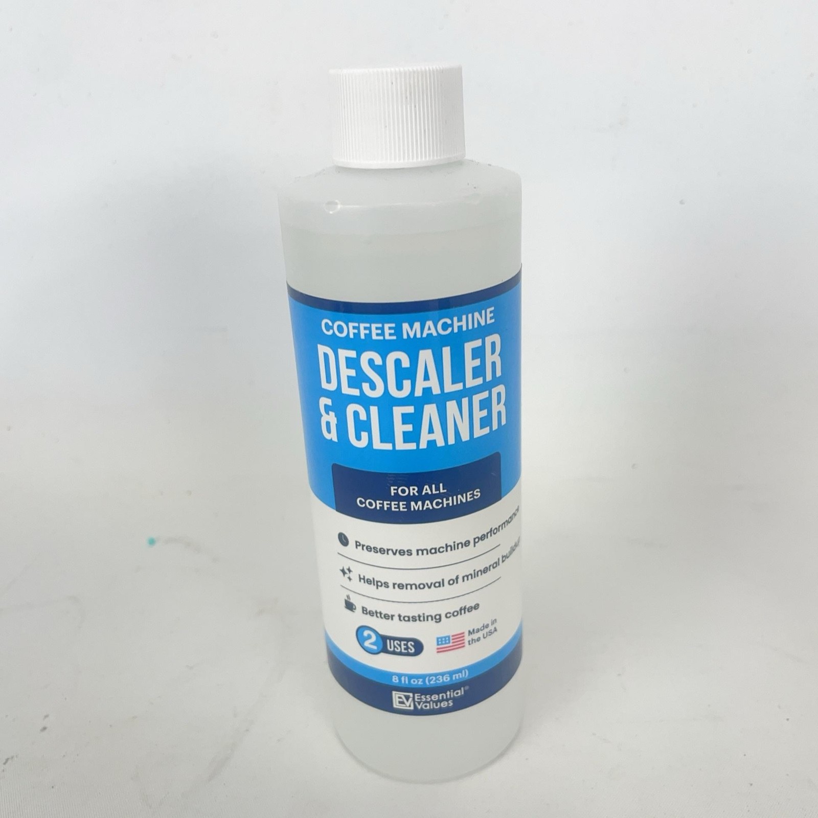Essential Values Coffee Machine Descaler & Cleaner 8 Fl Oz Made In USA 2 Uses