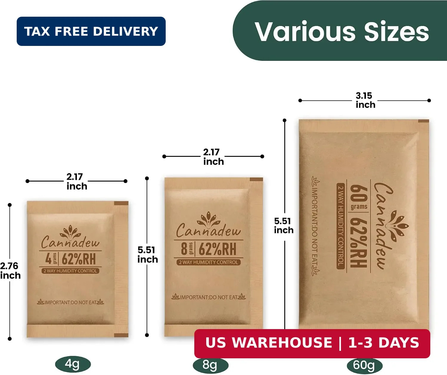 62% RH,4 Gram (10 pcs) Two-Way Humidity Control Packs, Kraft Paper Wrapped- Mois