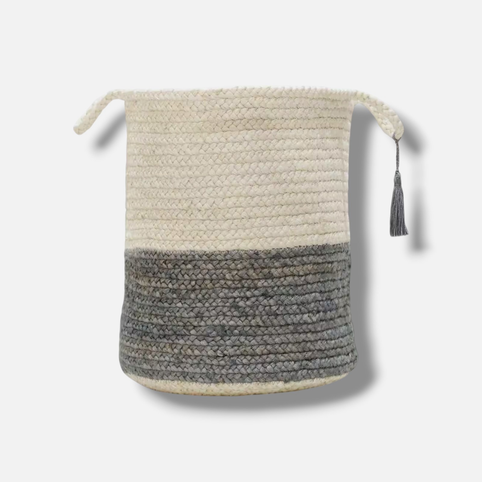 LR Home White/Gray Jute Amara Solid Storage Decorative Basket