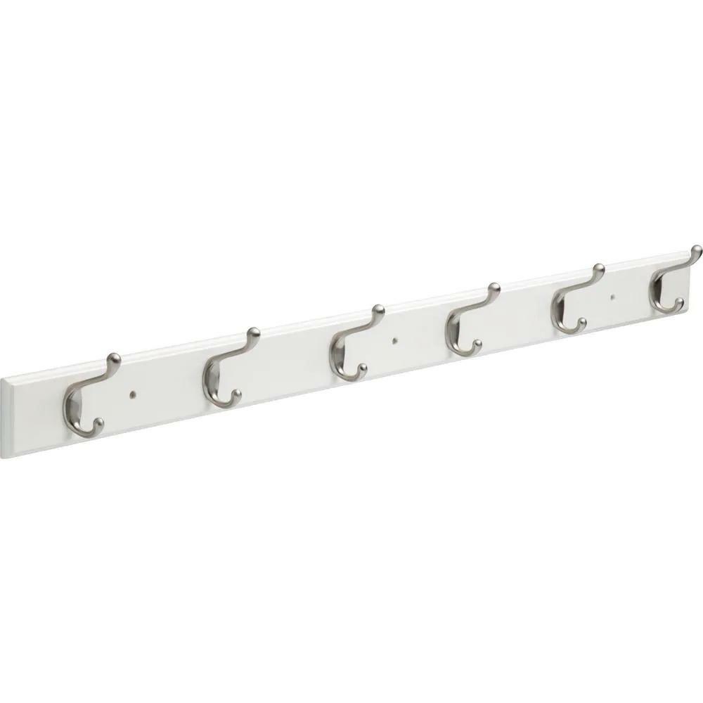 Liberty Hook Rack White Satin Nickel Heavy Duty Hooks Wall Mounted 45 in. Width