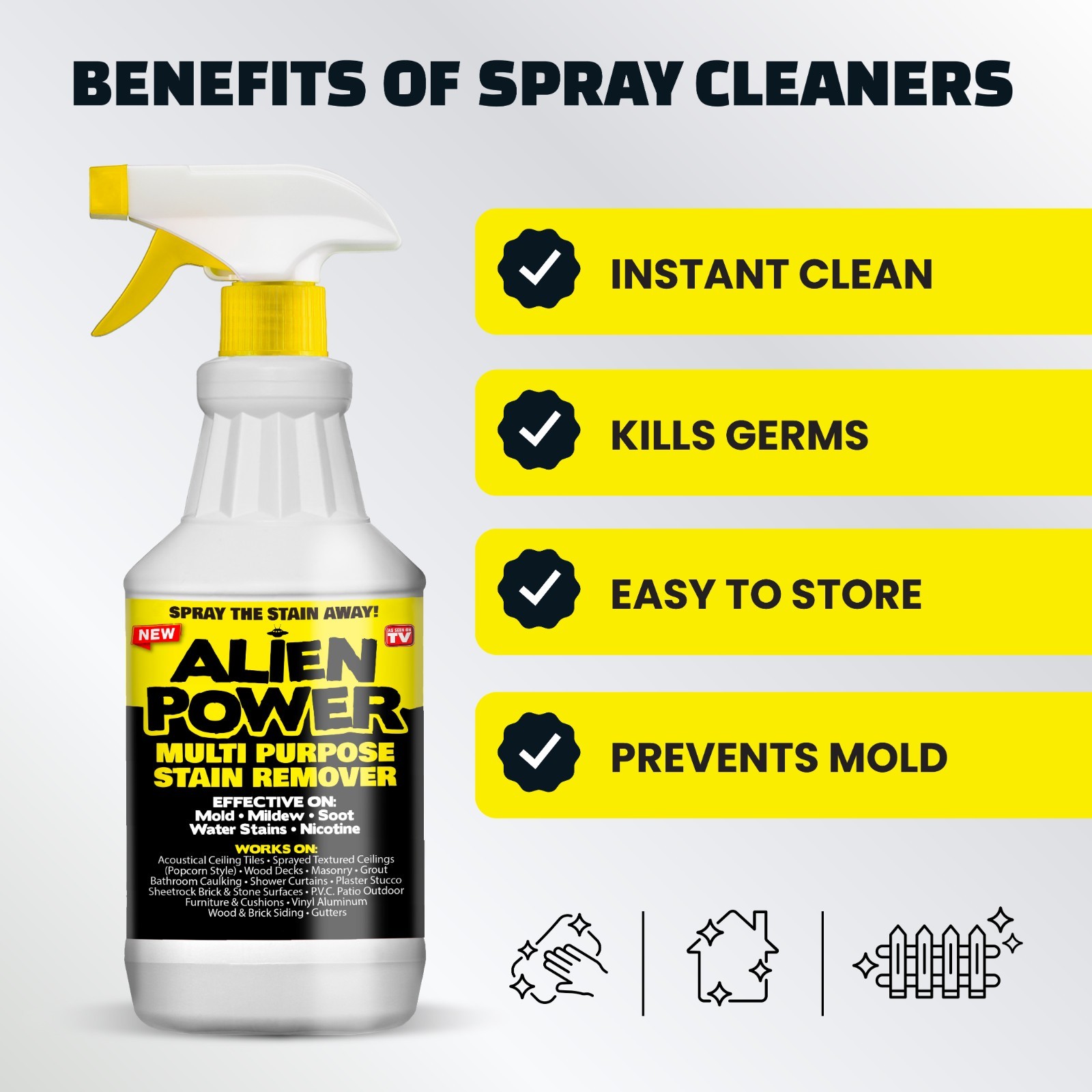 Alien Power Stain Remover Kit – Mold, Mildew & Algae Cleaner with Spray Bottle