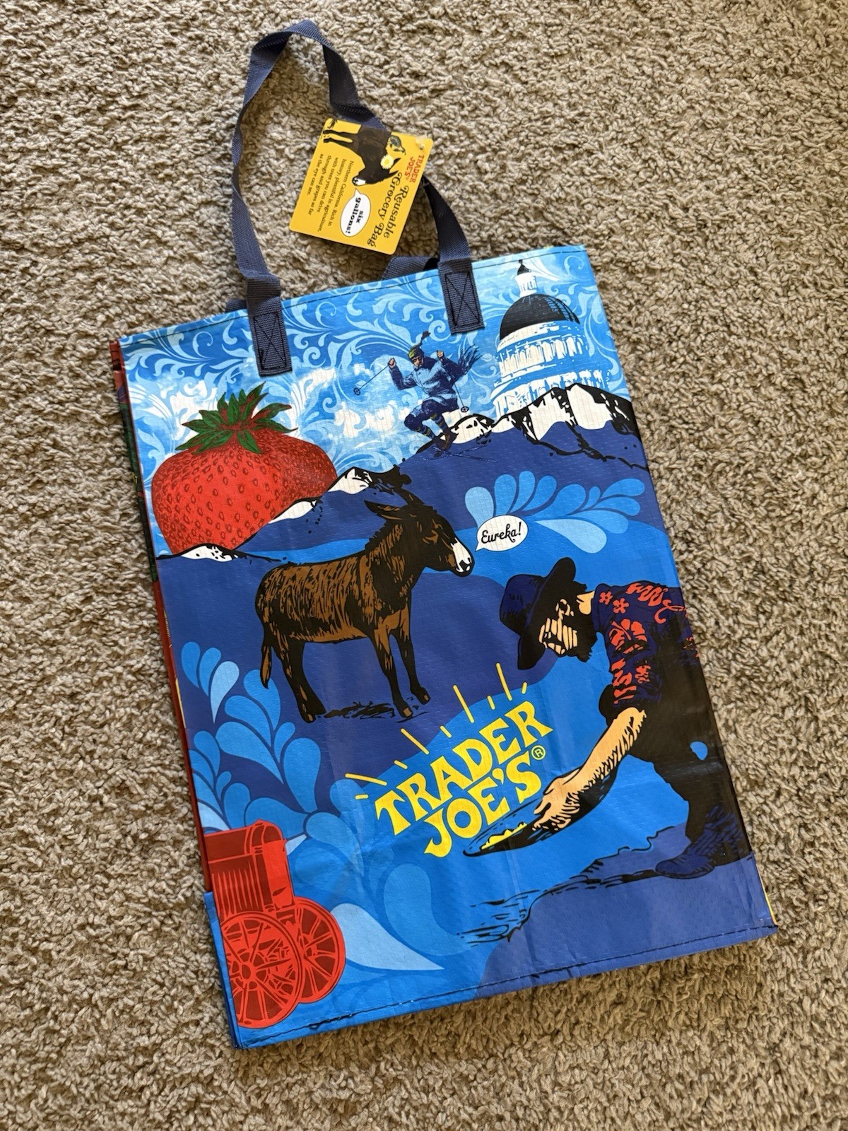 Trader Joe’s Foldable Plastic Reusable Shopping Bag Multicolor Pop Art Set of 2