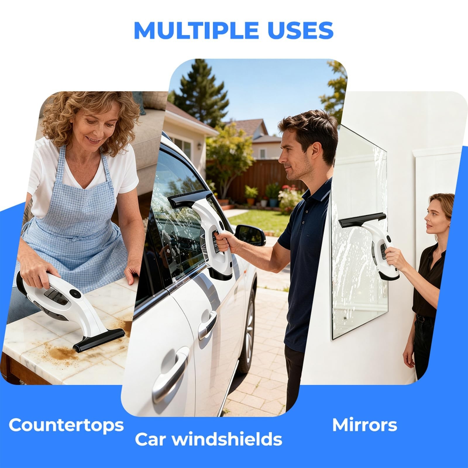 Cordless Electric Window Vacuum Cleaner, 2000Pa Suction, 280mm Blade, 150ml Tank