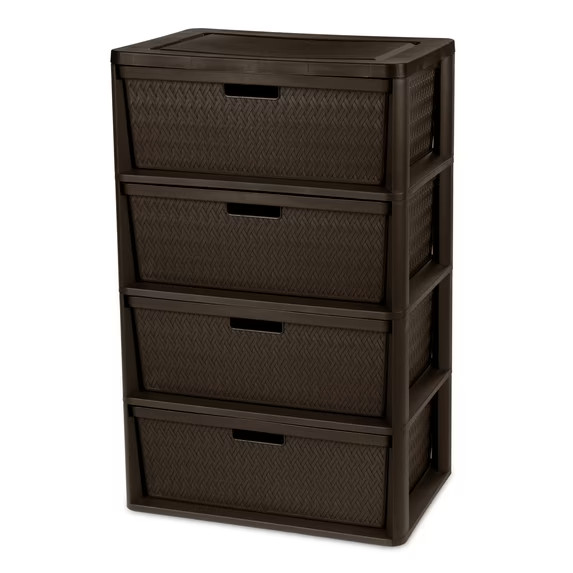 (2 pack) Sterilite Wide 4 Drawer Tower Plastic Storage Organizer Brown