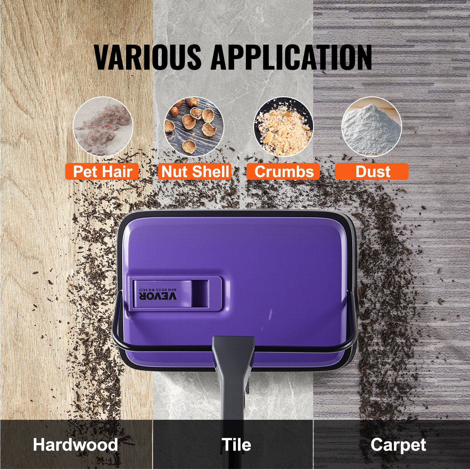 VEVOR Carpet Floor Sweeper Manual 6.7 inch Width Sweeping Paths Non Electric