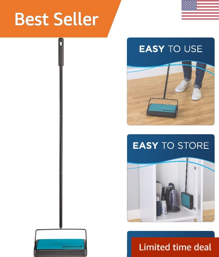 Bissell Easy Sweep Compact Carpet & Floor Sweeper, 2484A, Teal