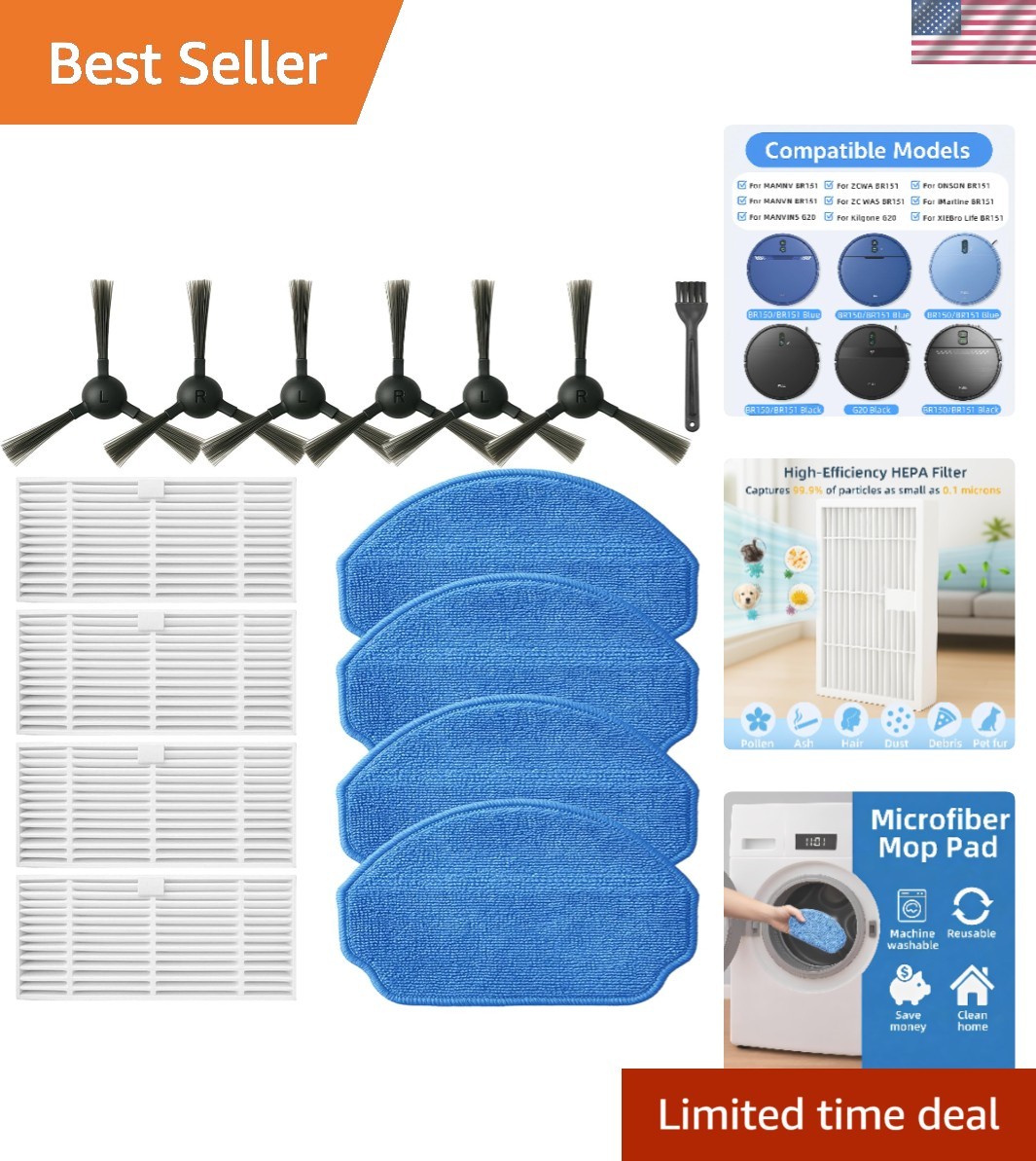 Versatile Replacement Accessories Set for MAMNV & Compatible Robot Vacuums