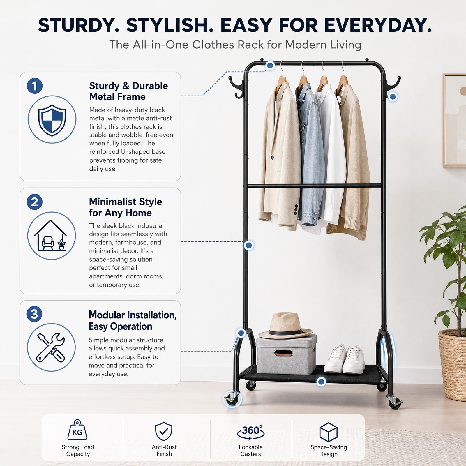 Double Rod Hanging Clothes Rack Oxford Cloth Bottom Shelf Shoe Organizer