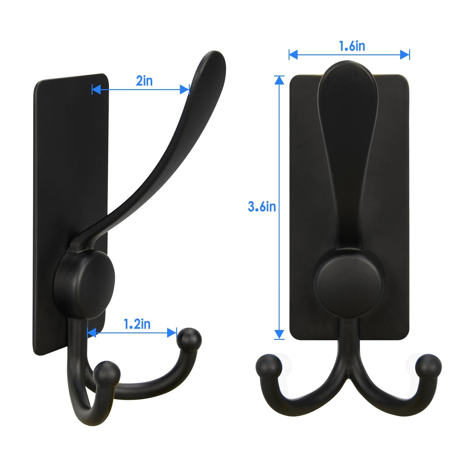 2 PCS 8lb Stainless Steel Adhesive Wall Hooks Sticky Towel Hat Coat Hanger