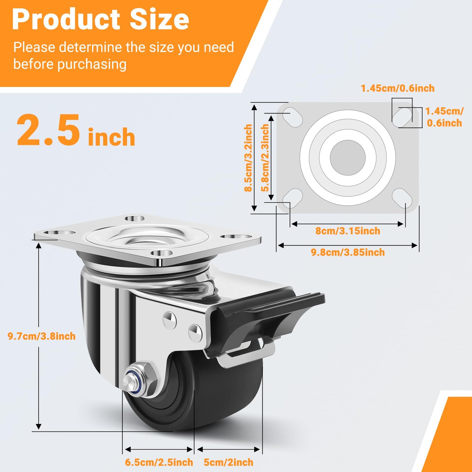 2.5 Inch Low Gravity Casters 3300 Lbs Load Capacity – Heavy Duty Stainless