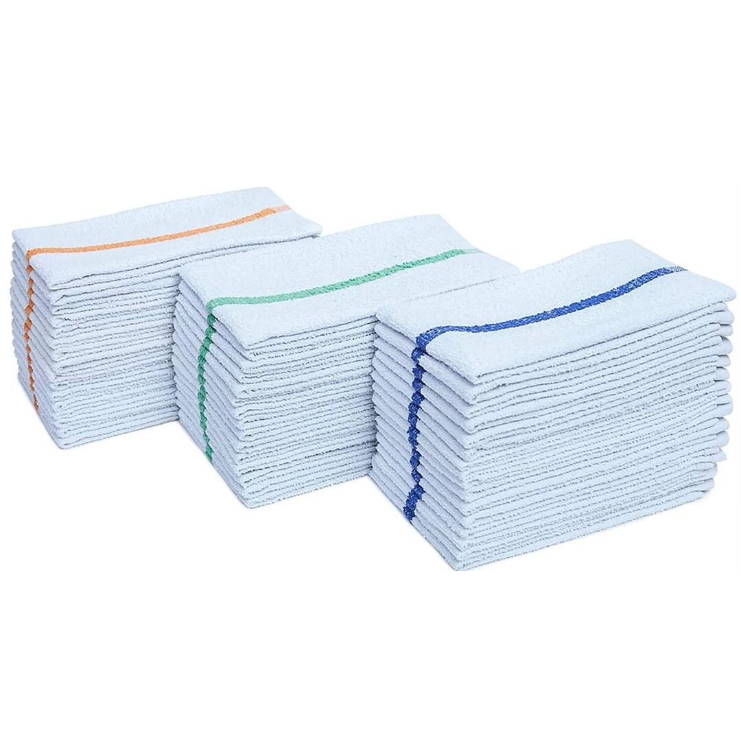 10 LB ASSORTED STRIPE BAR TOWELS WIPERS CLEANING CLOTHS LOW LINT HERRINGBONE