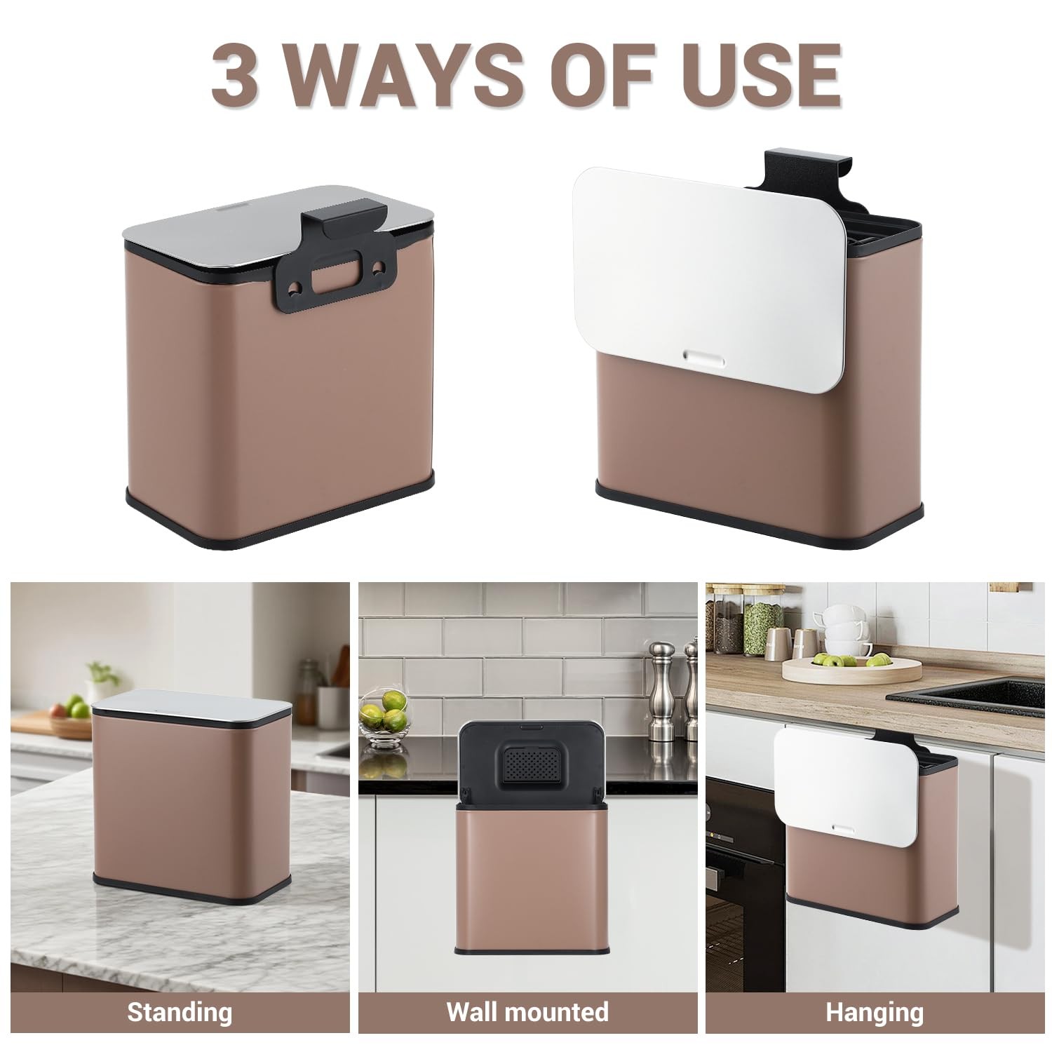 1.3 Gallon 5L Slim Stainless Steel Trash Can Lid Odor Control Charcoal Filter