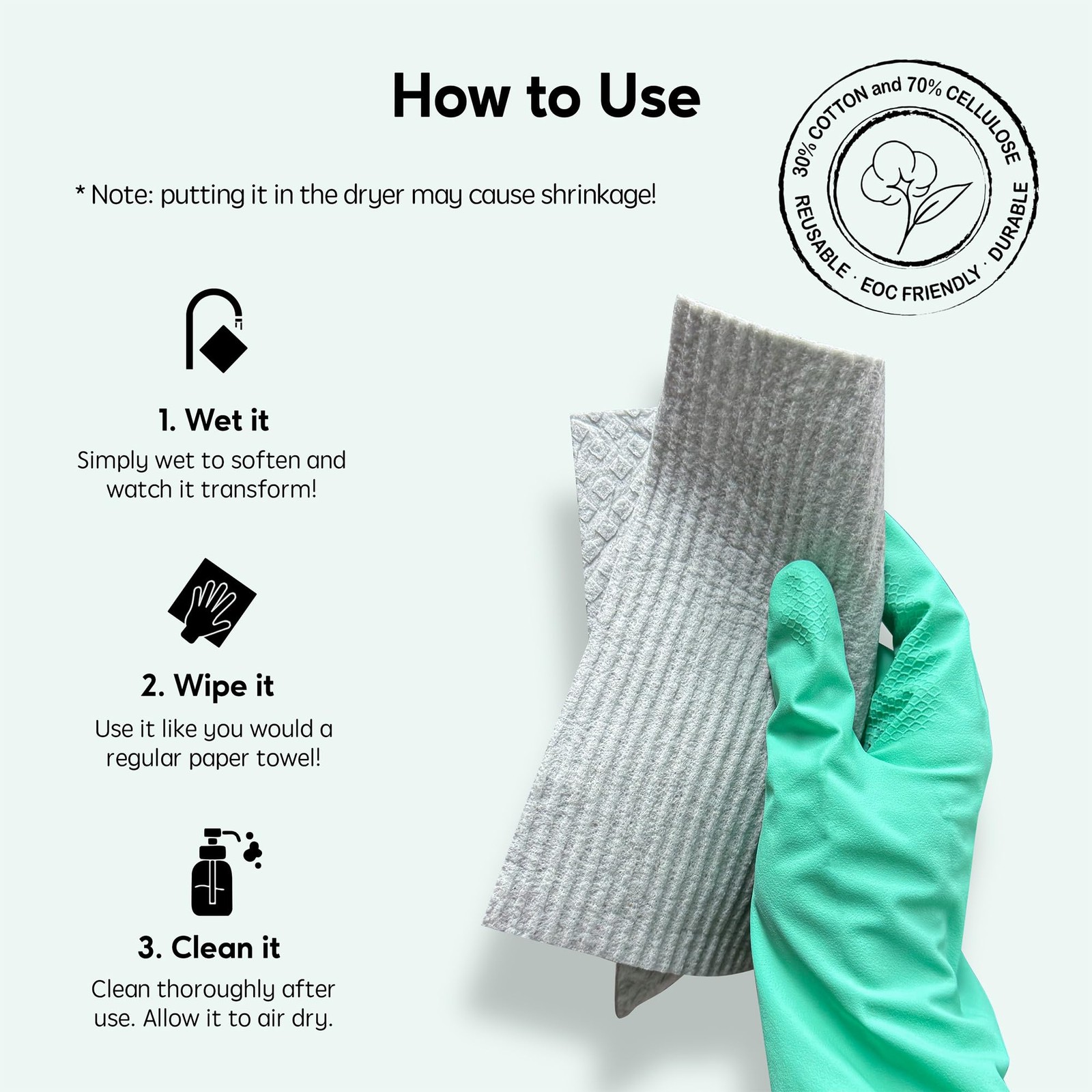 Auggee Swedish Dishcloths for Kitchen, 5 Pack 7 inches x 8 inches, Mint Green