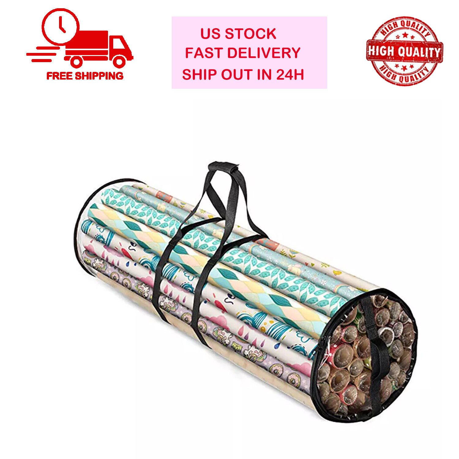 Waterproof Christmas Wrapping Paper Storage Bag Fits 14-20 Rolls 40 Inches Long