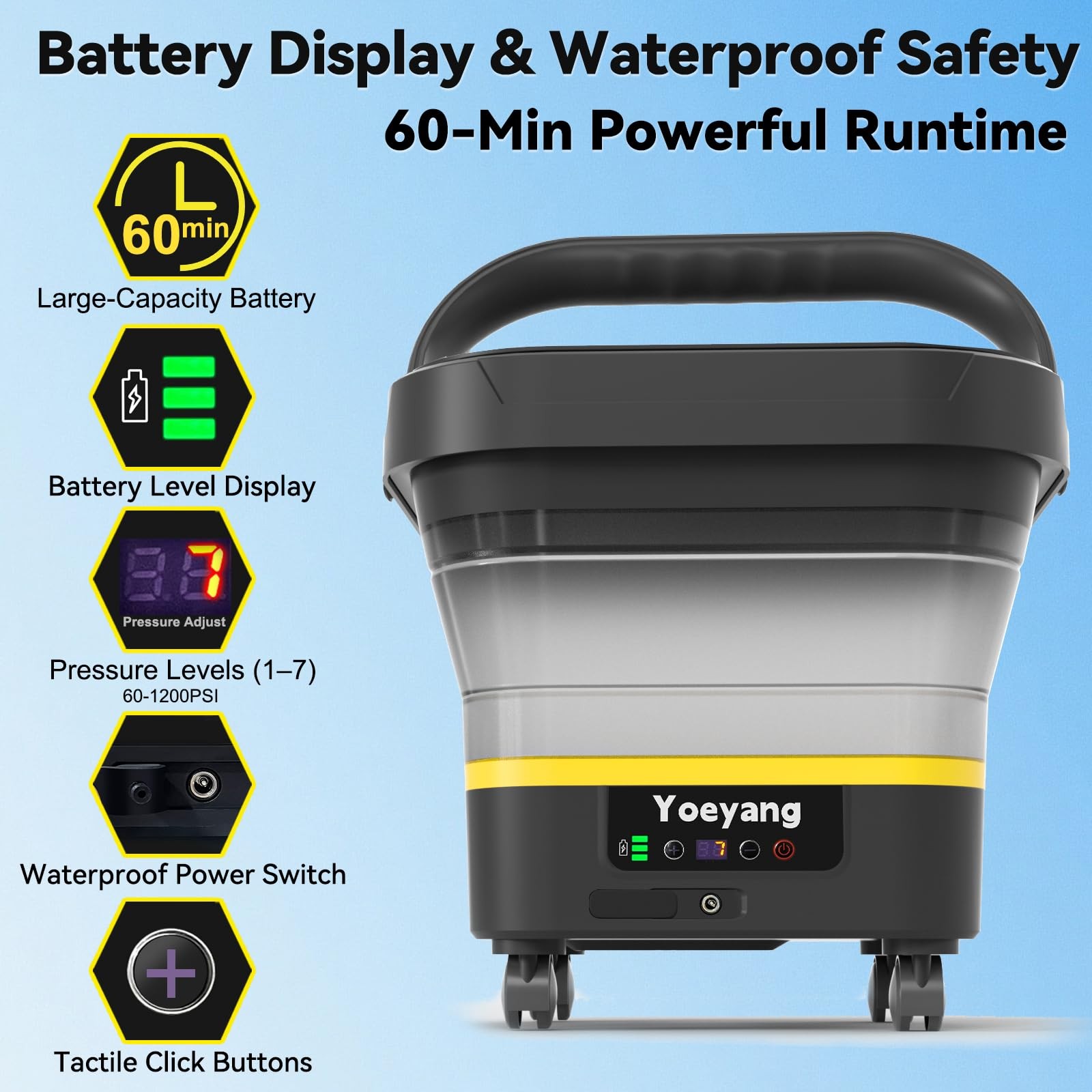 Portable Cordless Cleaner with Tank: FoldableElectric Cleaning Tool 3.4 Gal Tank