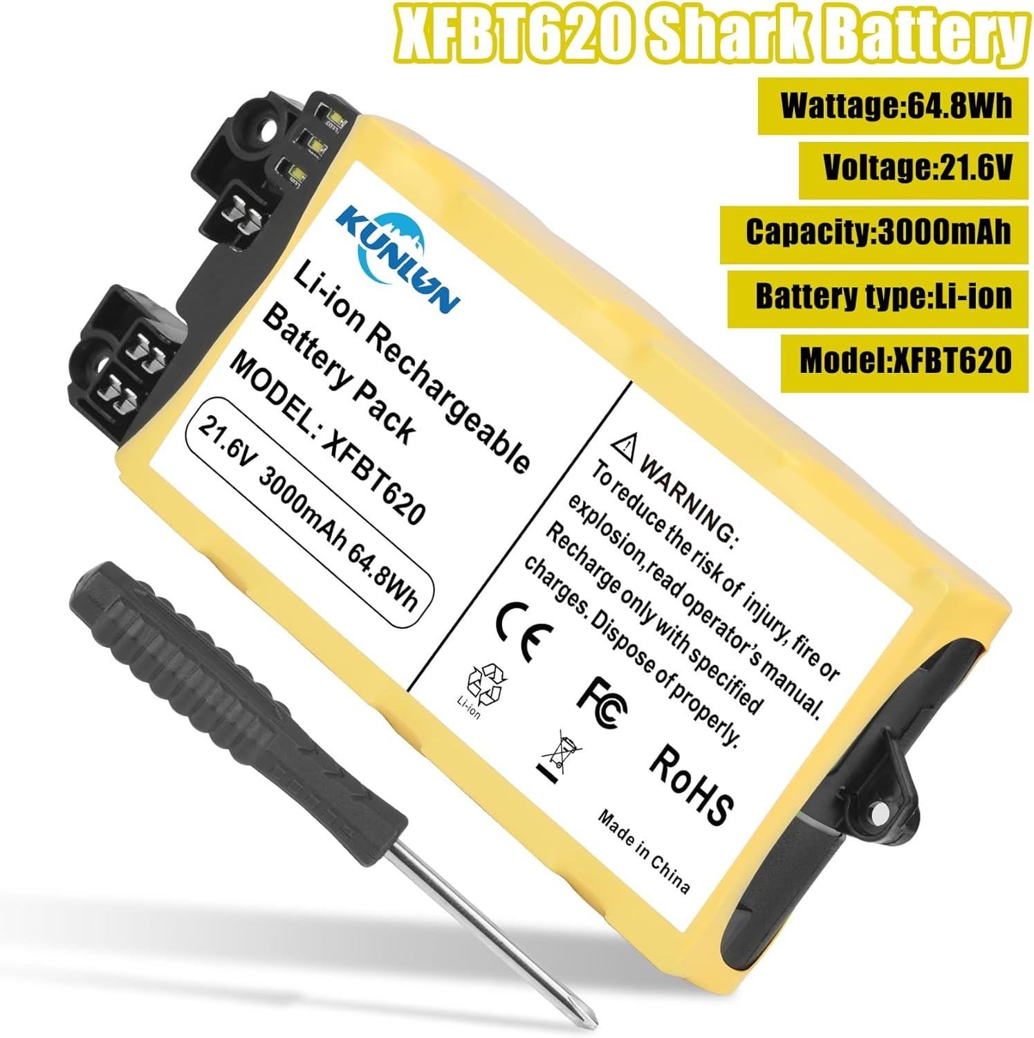 Replacement XFBT620 Battery for Shark Vacuums – IX141/IZ140/UZ145 21.6V 3000mA