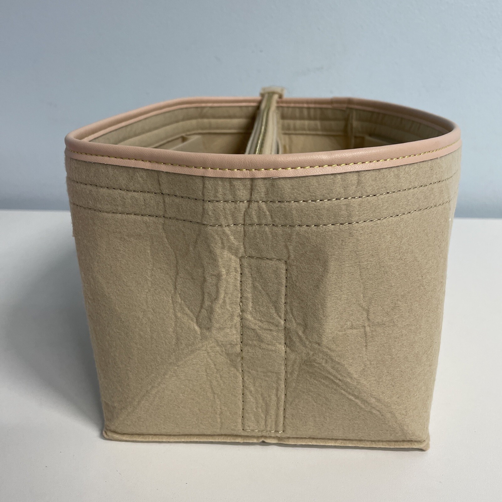 Collapsible Felt Organizing Basket with Zipper pocket 12Lx8.5 Wx5.5 H Tan/Pink/G