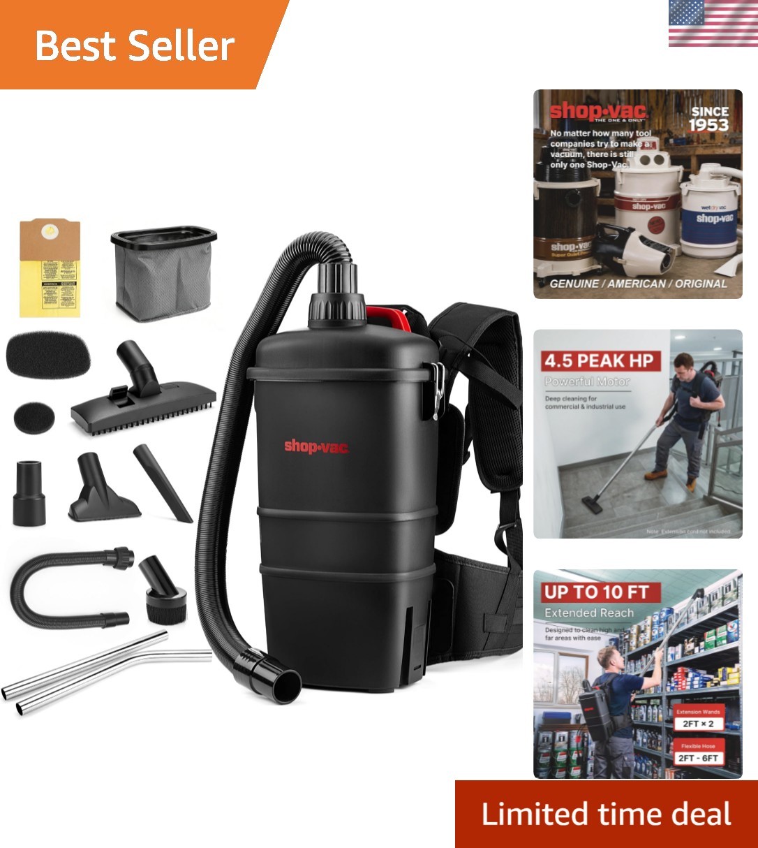 5430299 Backpack Vacuum Commercial, 1.5 Gallon 4.5 PHP Ergonomic Canister Vac…