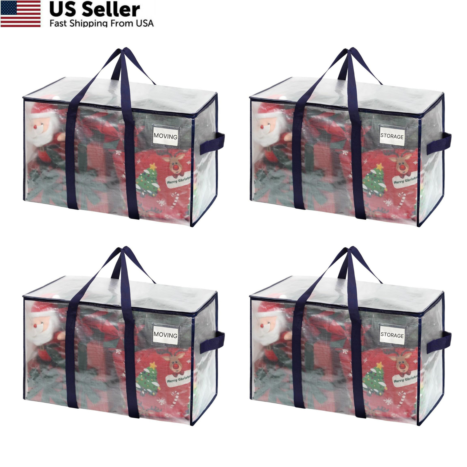 VENO 4 Pack Heavy Duty Moving Bags, Extra Large Storage Bags 4 Pack, Clear