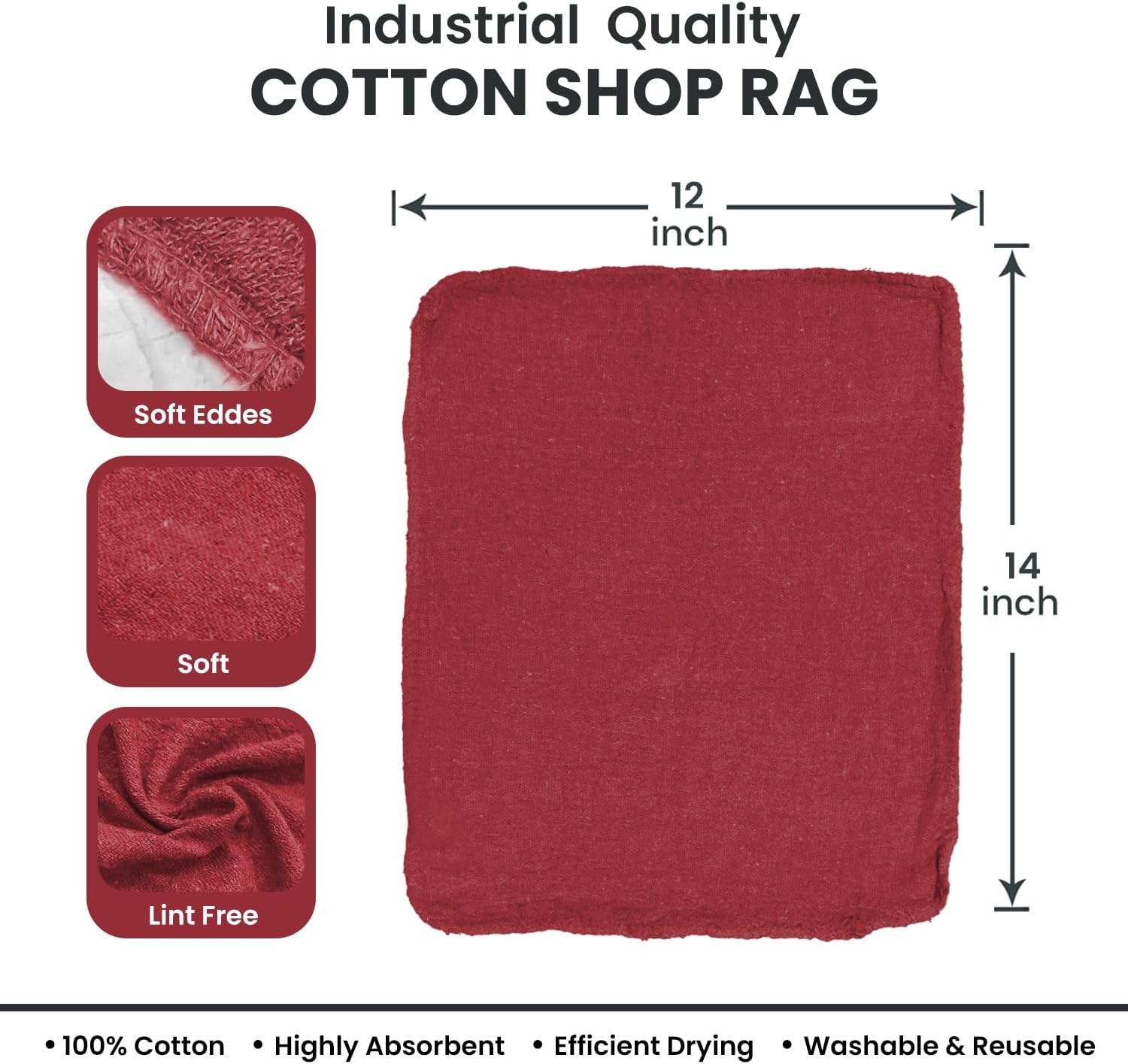 150 Pcs Red Shop Towels Jumbo 14×14 Cleaning Rags, A-Grade & Free Shipping