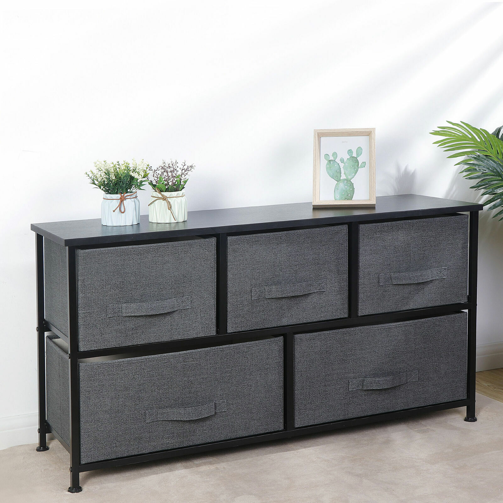 21″ Height Dresser Storage Cabinet 2 Tiers Closet Tower Fiberboard Top 5 Drawers