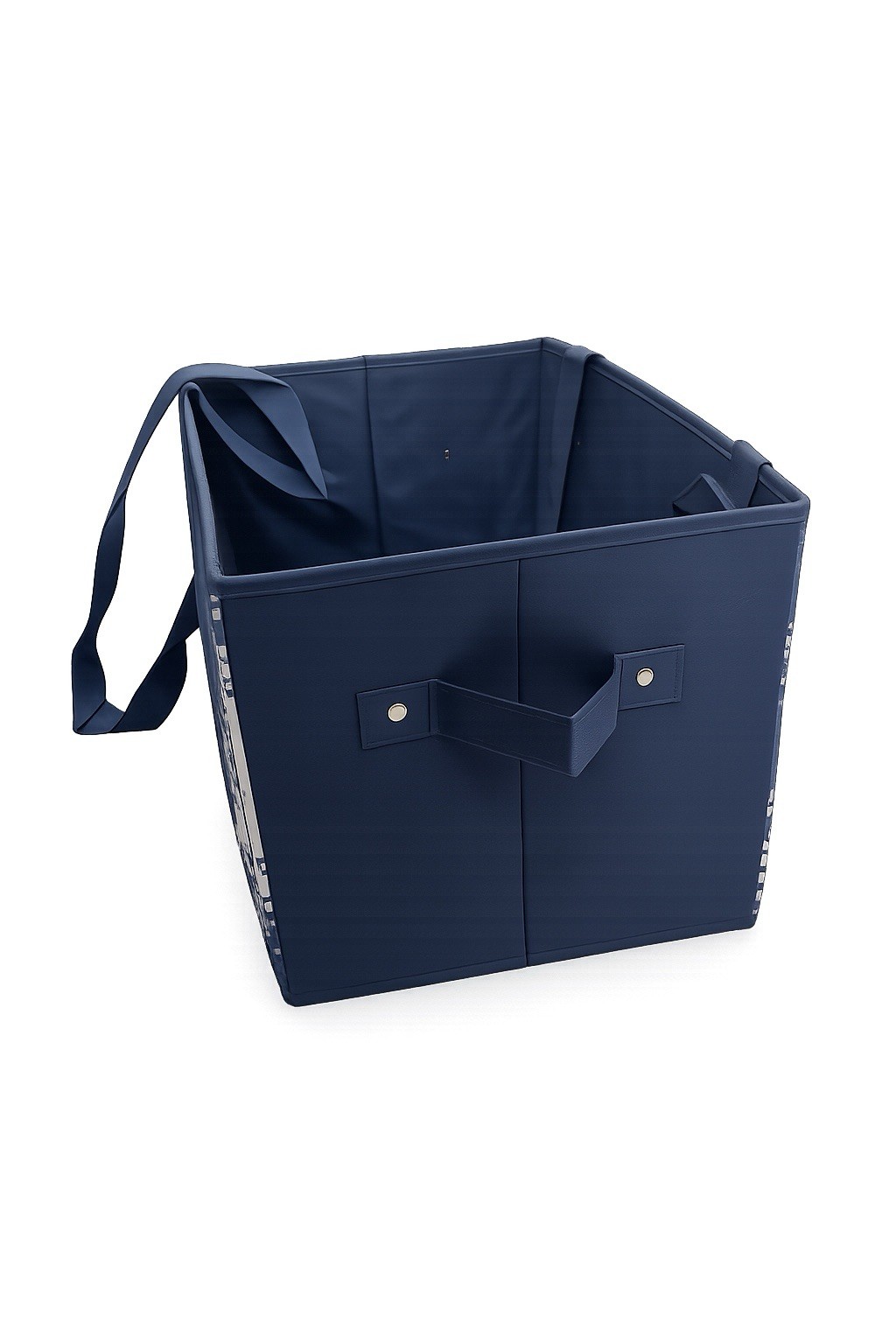 Blue/White Tree Pattern Fabric Storage Basket Bin w/ Handles, Rectangular