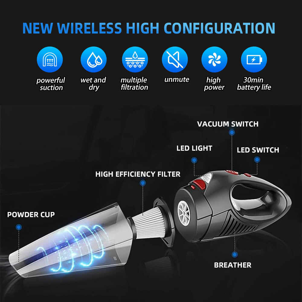 Portable Cordless Hand Held Vacuum Cleaner Recharge Car Auto Home Duster LED US