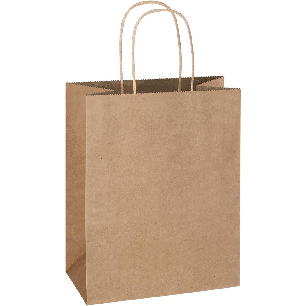 200 Pack Medium Brown Kraft Paper Gift Bags 8×4.75×10 Inch With Handles