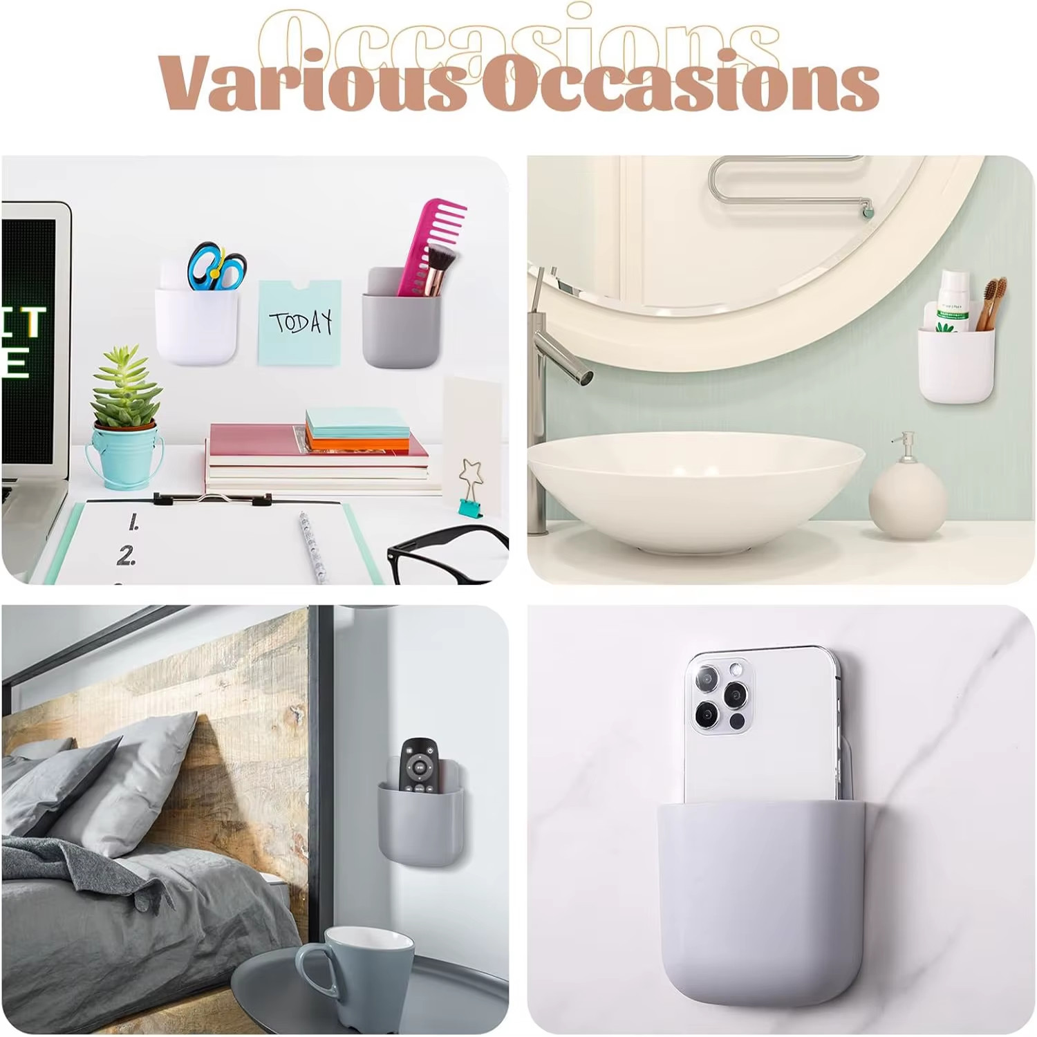 Wall Mounted Storage Box Mobile Phone Plug Holder Stand Rack Remote Control Stor
