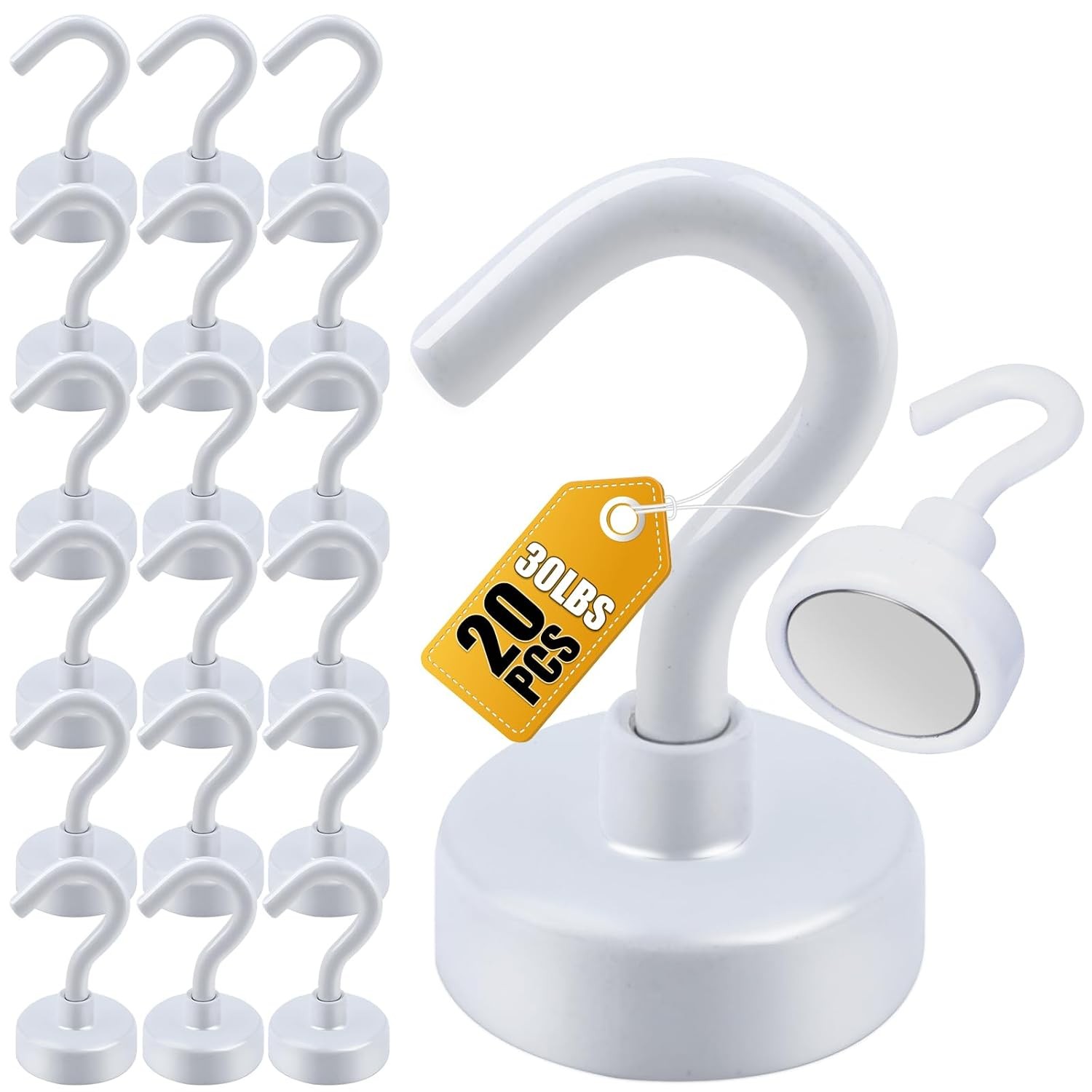 DIYMAG Magnetic Hooks 20pcs 30lbs+ Cruise Essentials 2026 Magnet Hook White | Ne