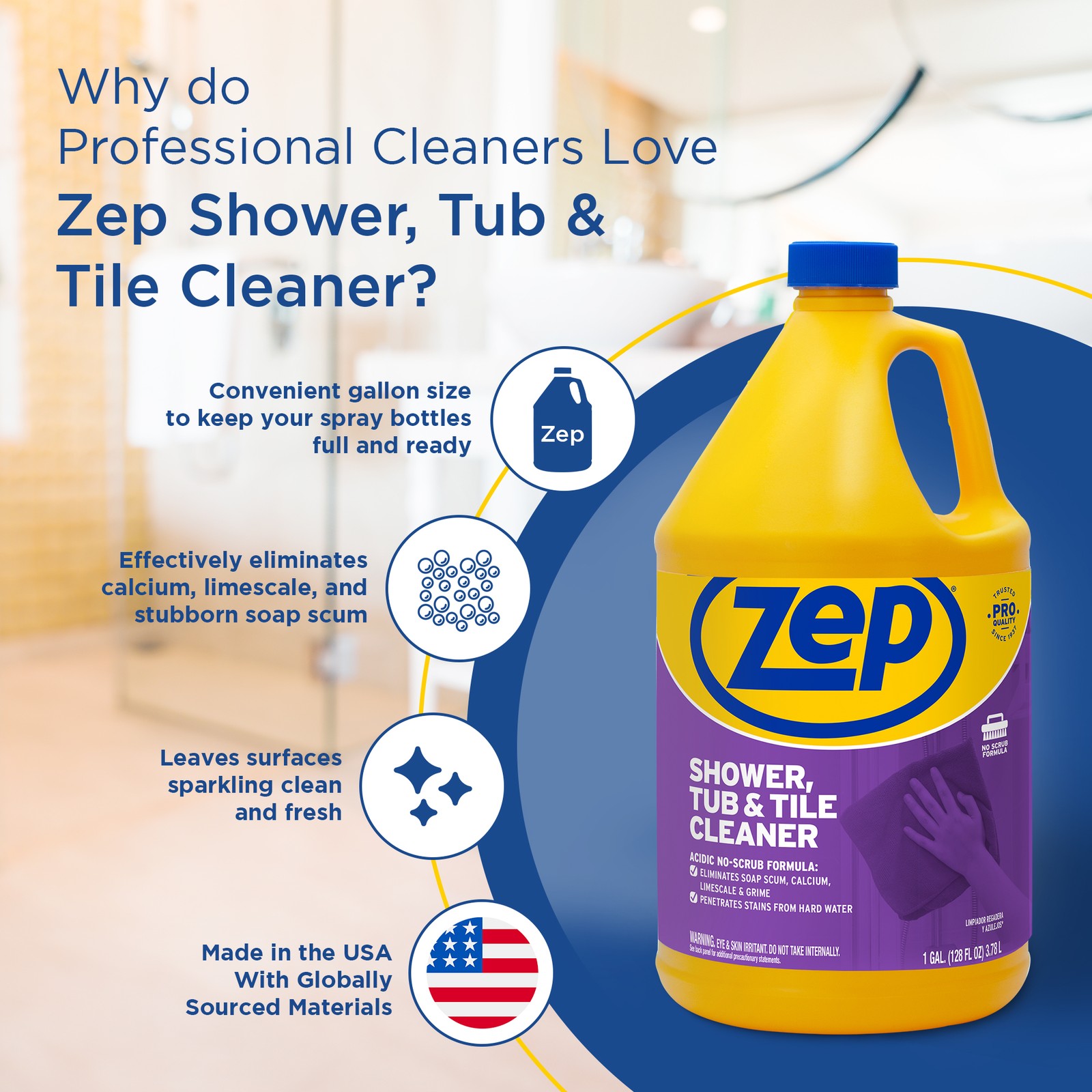 Zep Shower, Tub and Tile Cleaner – 1 Gallon (Case of 2) ZUSTT1282 – Forget