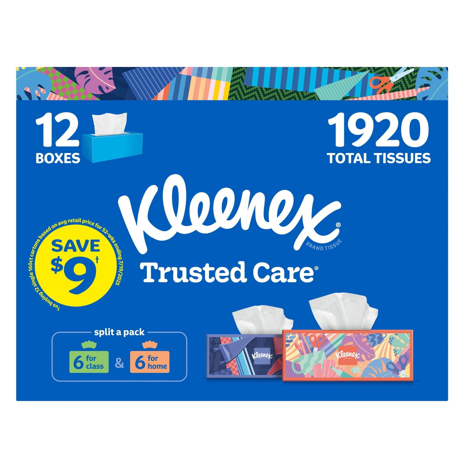 Kleenex Trusted Care 2-Ply Facial Tissues, 12 Boxes – 160 Tissues Each.