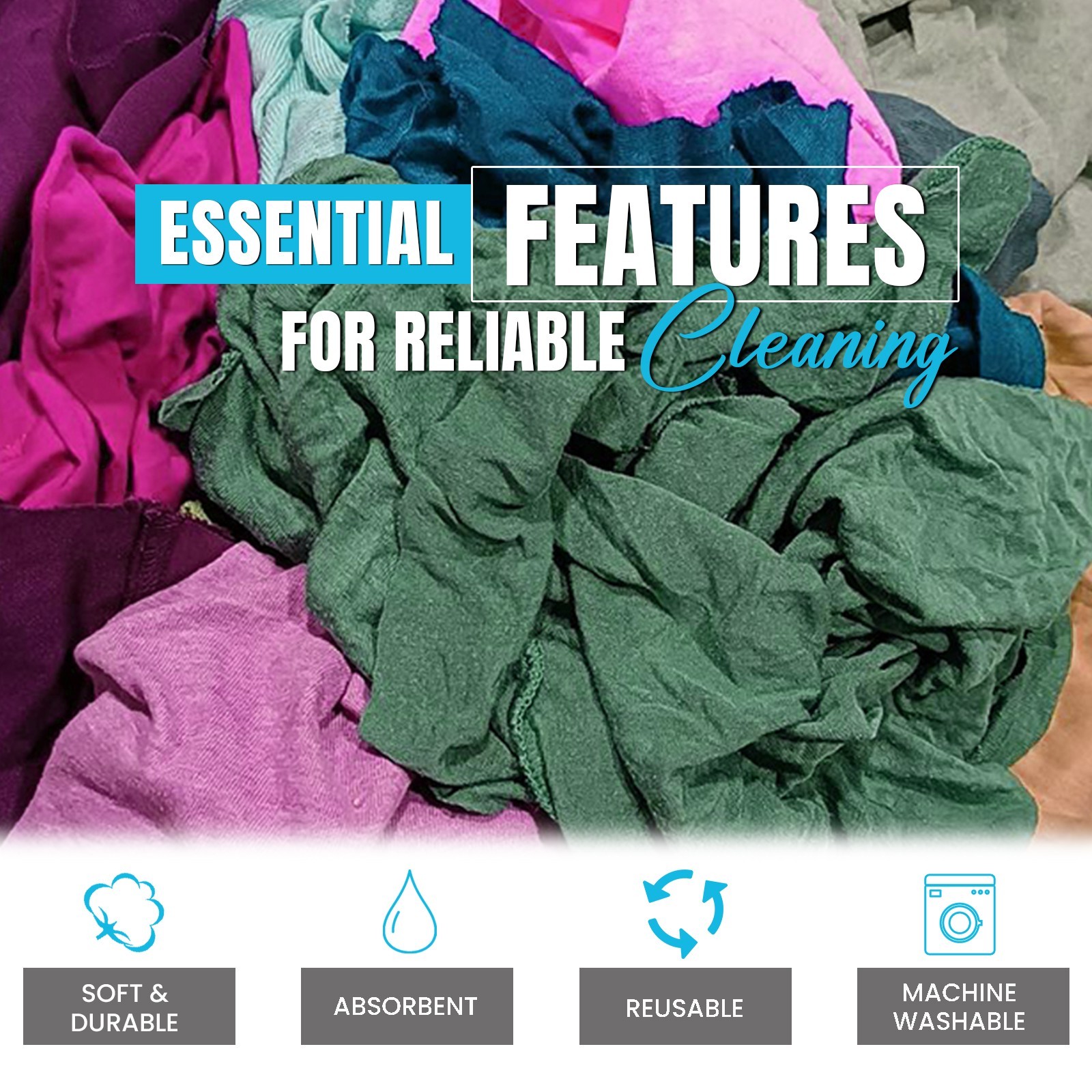 Assorted Color Knit Rags, T-Shirt Absorbent Cleaning Wipers Bulk – Boxes