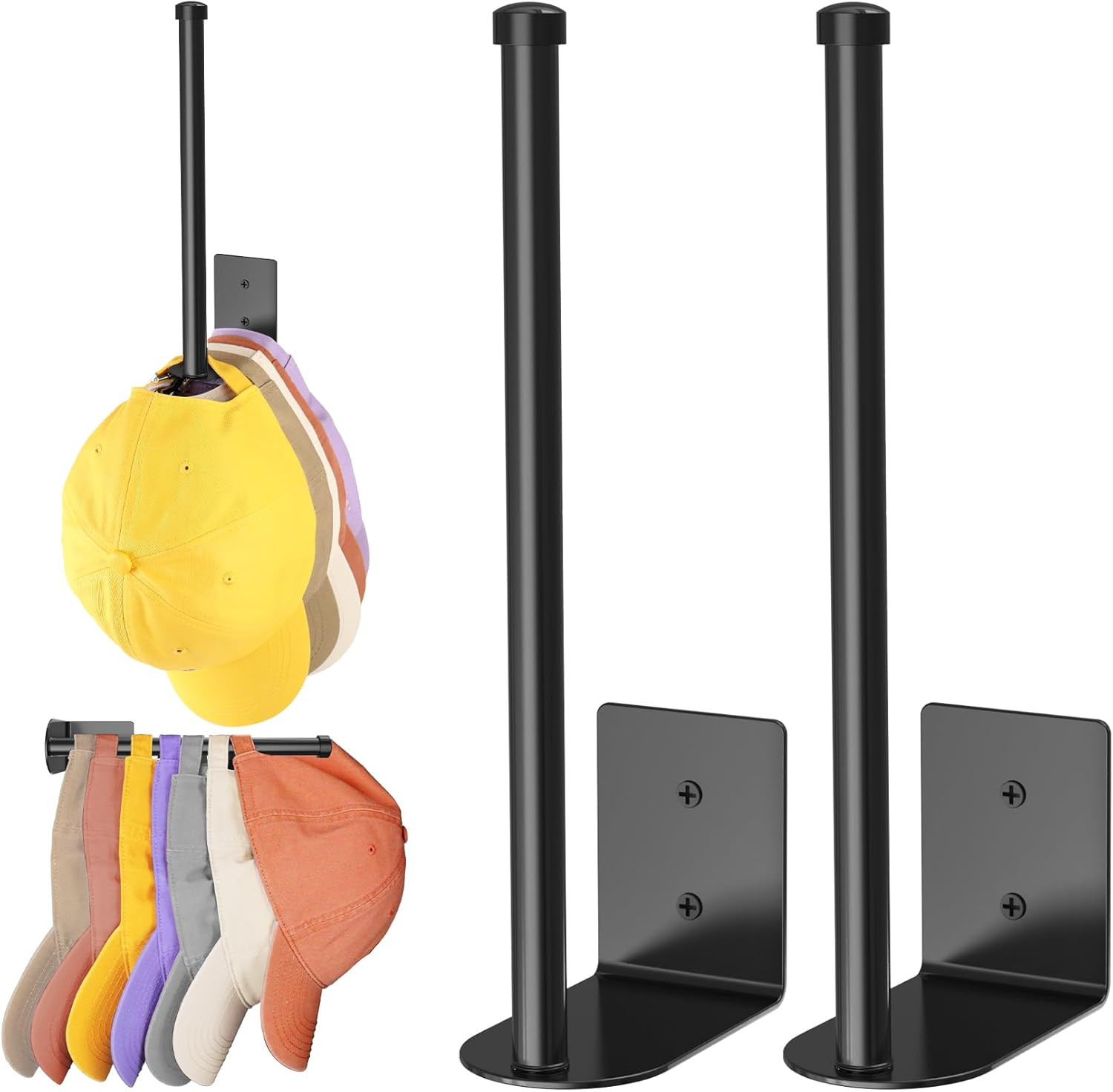 2 Pack de organizador de gorras de acero inoxidable Black de pared de 8.26 in