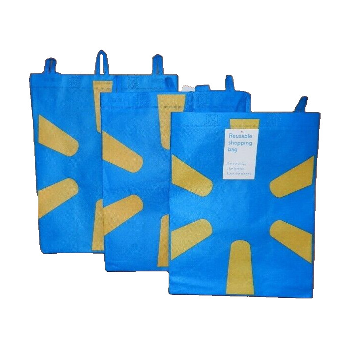 Walmart Reusable Blue Tote Shopping Grocery Bags Lot of 3, NEW