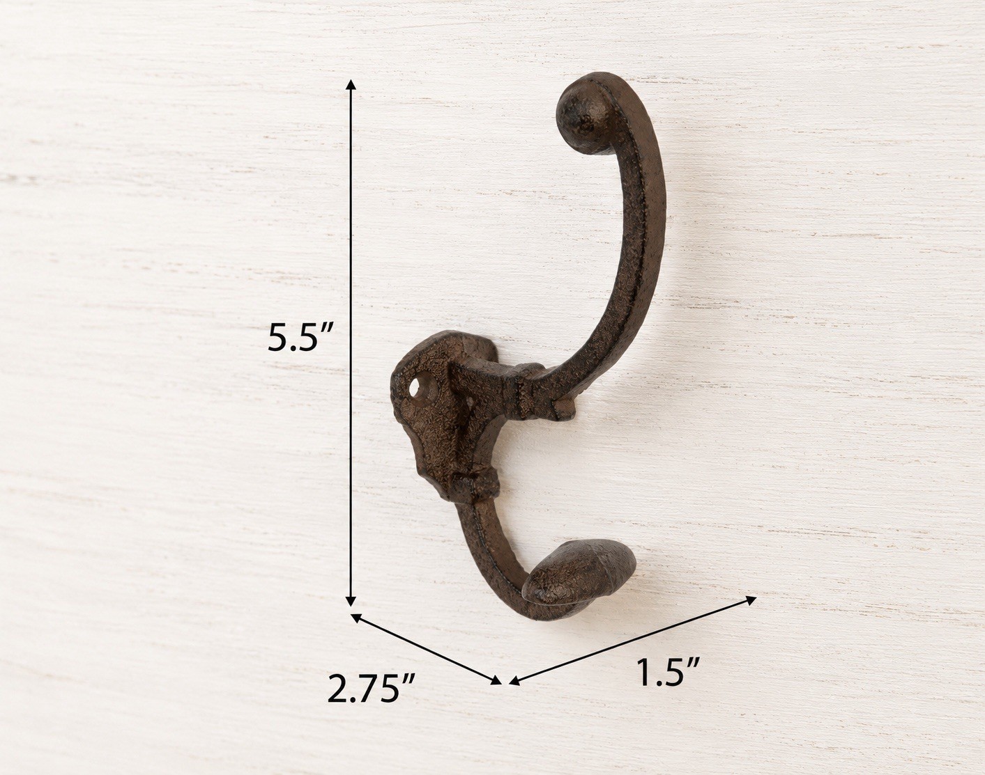 5 Cast Iron Rustic Brown double Wall Hooks Vintage Style Coat Entryway Hook 5.5”