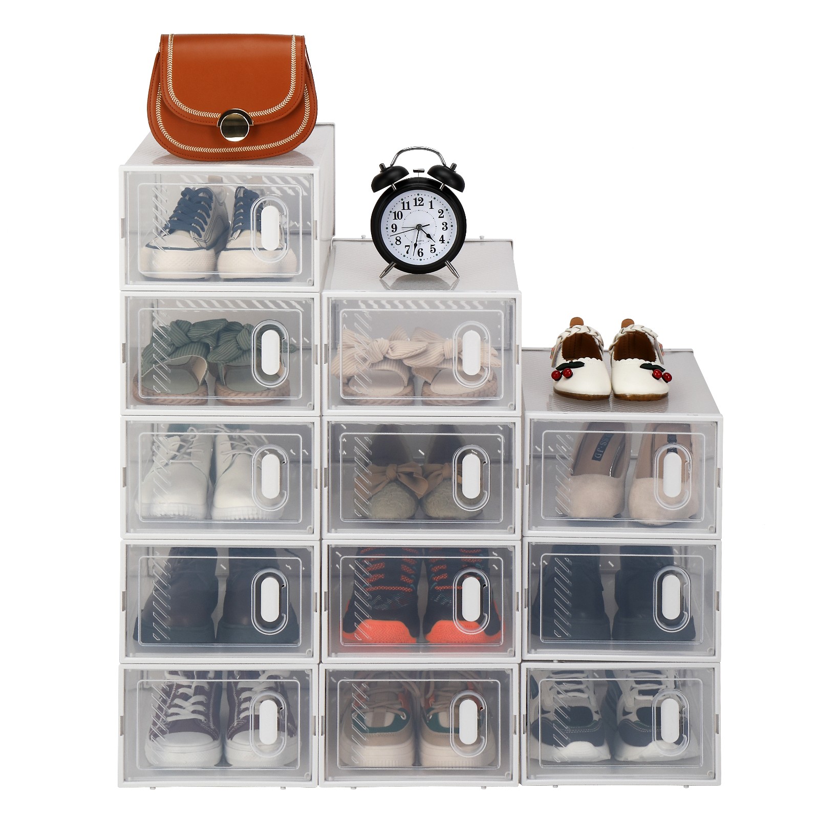 NEW Shoe Storage Boxes 12 Pack Clear Plastic Stackable – White
