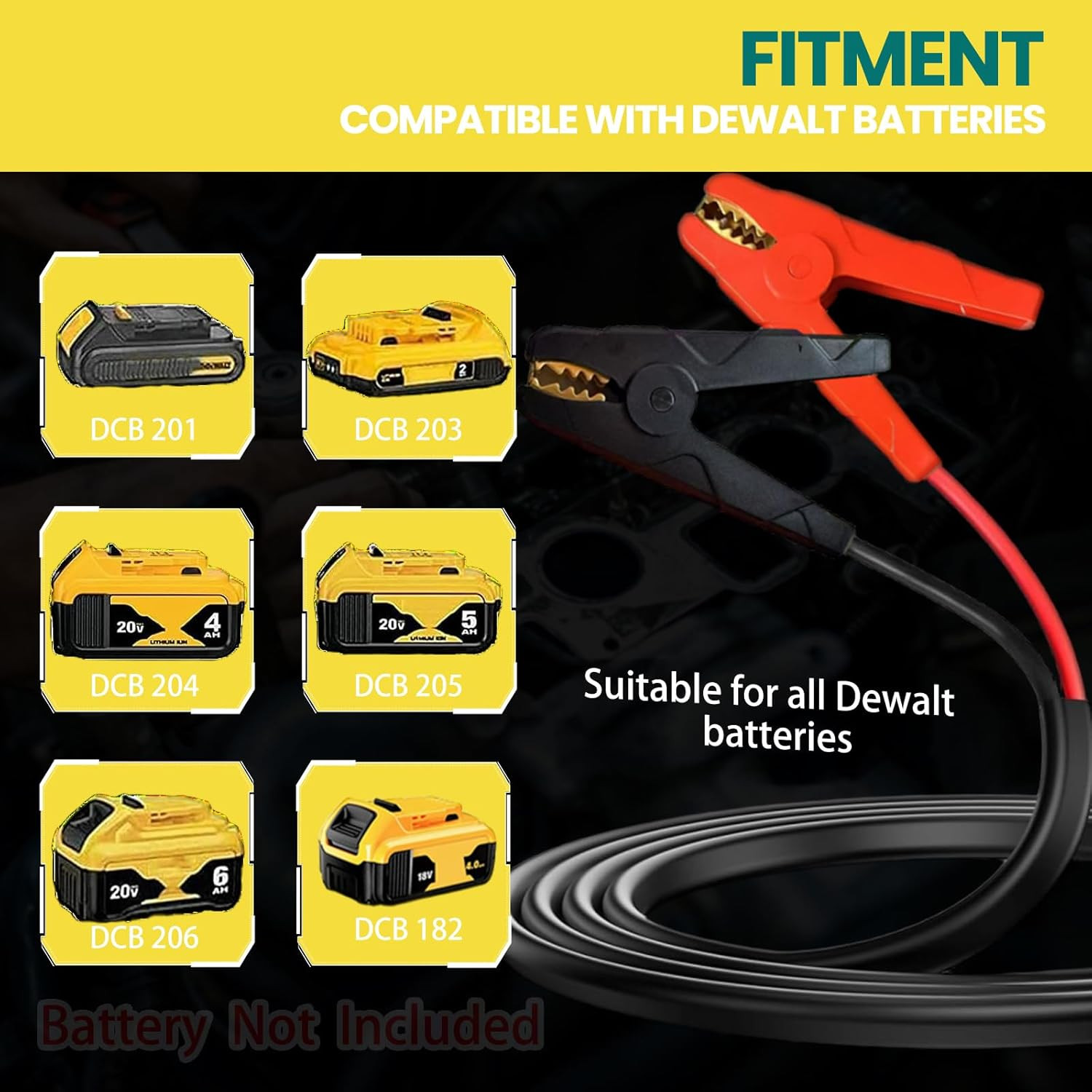 20V Jumper Cables Adapter for Dewalt- 2FT 8AWG Purple Copper, Large Clamps, Port