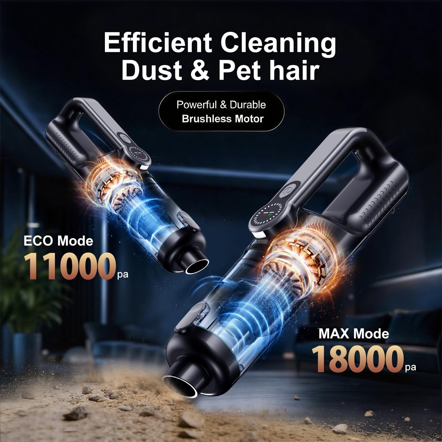 18000Pa Cordless Handheld Car Vacuum Cleaner – 35-Min Runtime, Light & LCD Sc…
