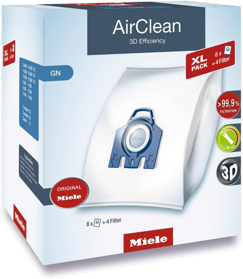 Miele Genuine Airclean XL Pack 3D GN Vacuum Cleaner Bags, Pack of 8 – 10455150