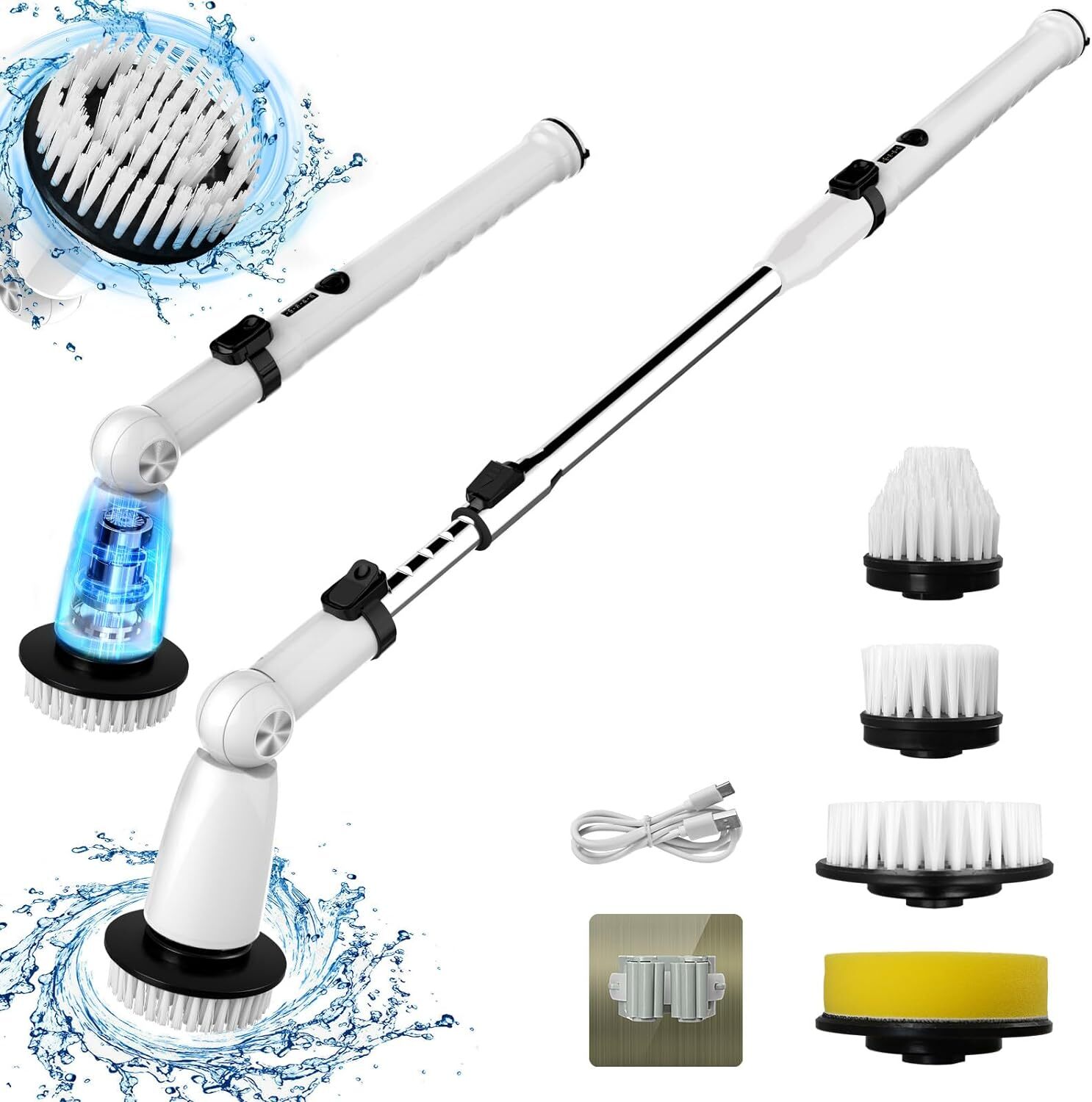 Swtroom Electric Spin Scrubber, Extendable Handle, 2 Speed USB-C HK036-A – White