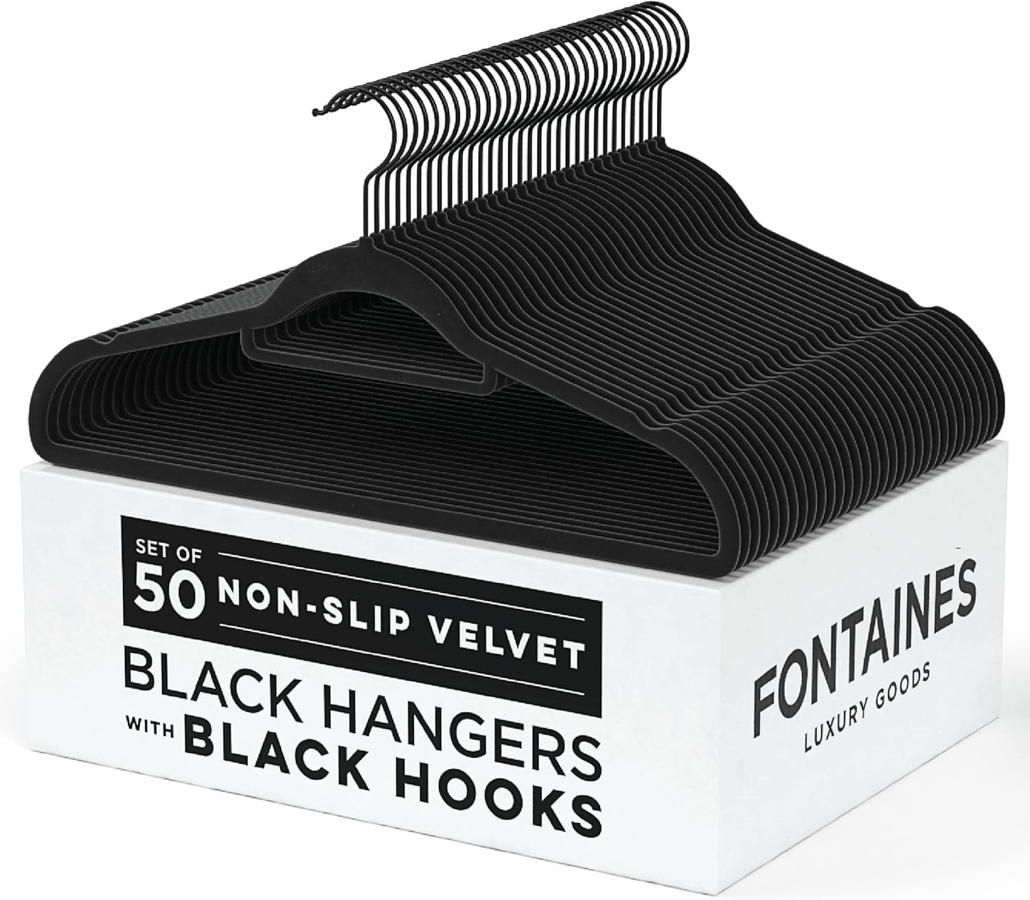 Fontaines Luxury Black Velvet Felt Non Slip Clothes Hangers 50 Pack – Ultra Slim