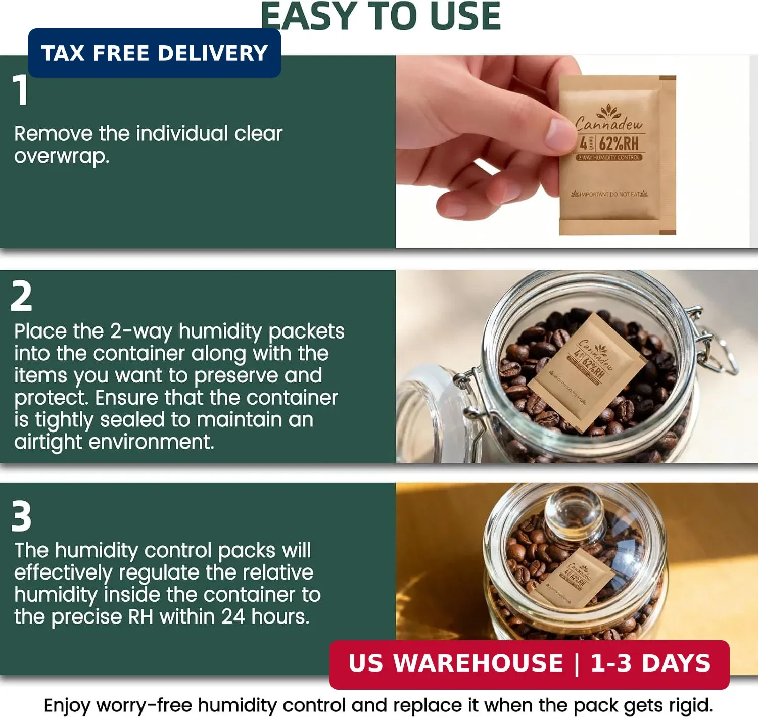 62% RH,4 Gram (10 pcs) Two-Way Humidity Control Packs, Kraft Paper Wrapped- Mois