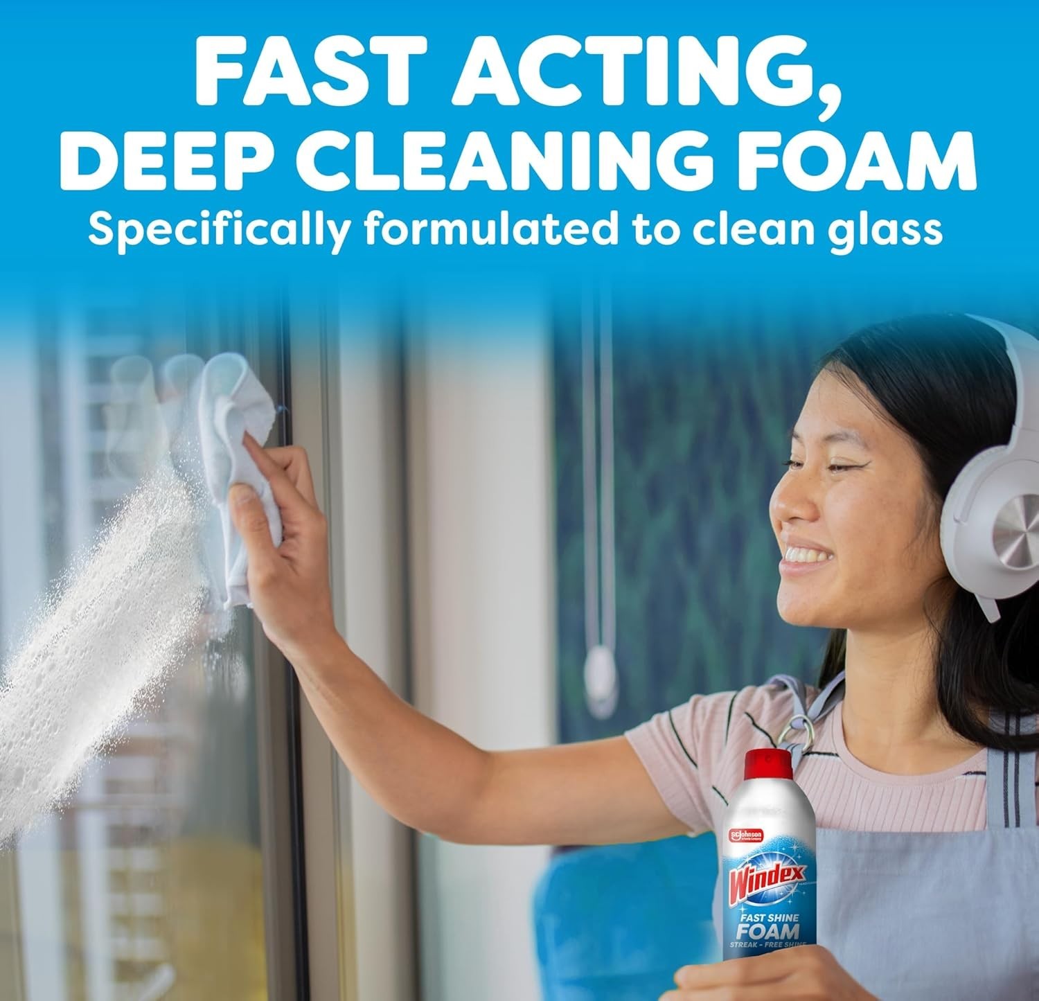 Windex Fast Shine Foam Glass Cleaner, No-Drip Aerosol Cleaning Spray, 19 Oz.