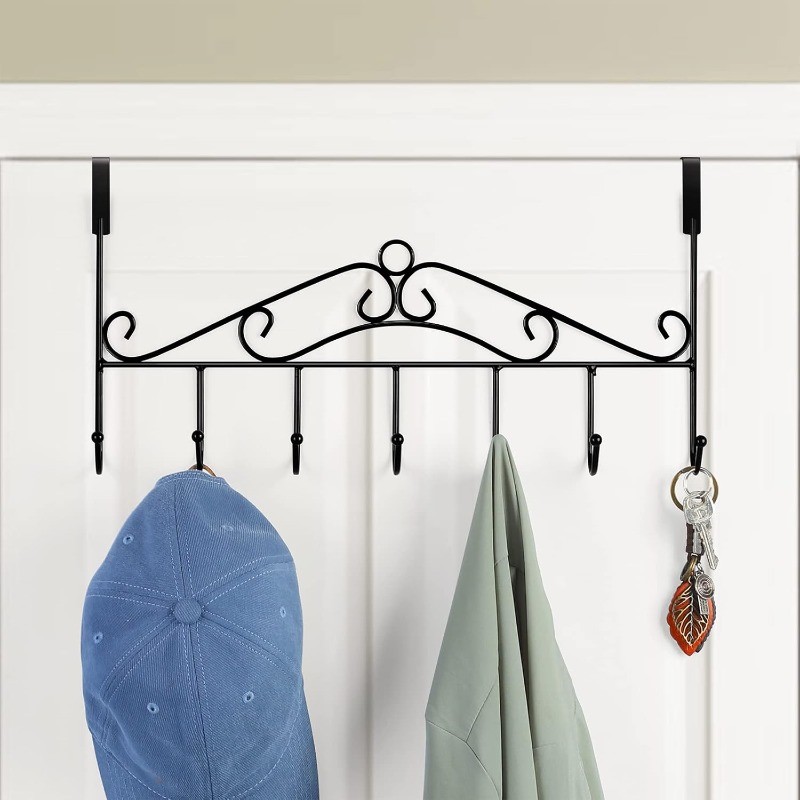 4 Packs Over The Door Towel Hook Coat Rack with 7 Hooks, Metal Hanging Organizer