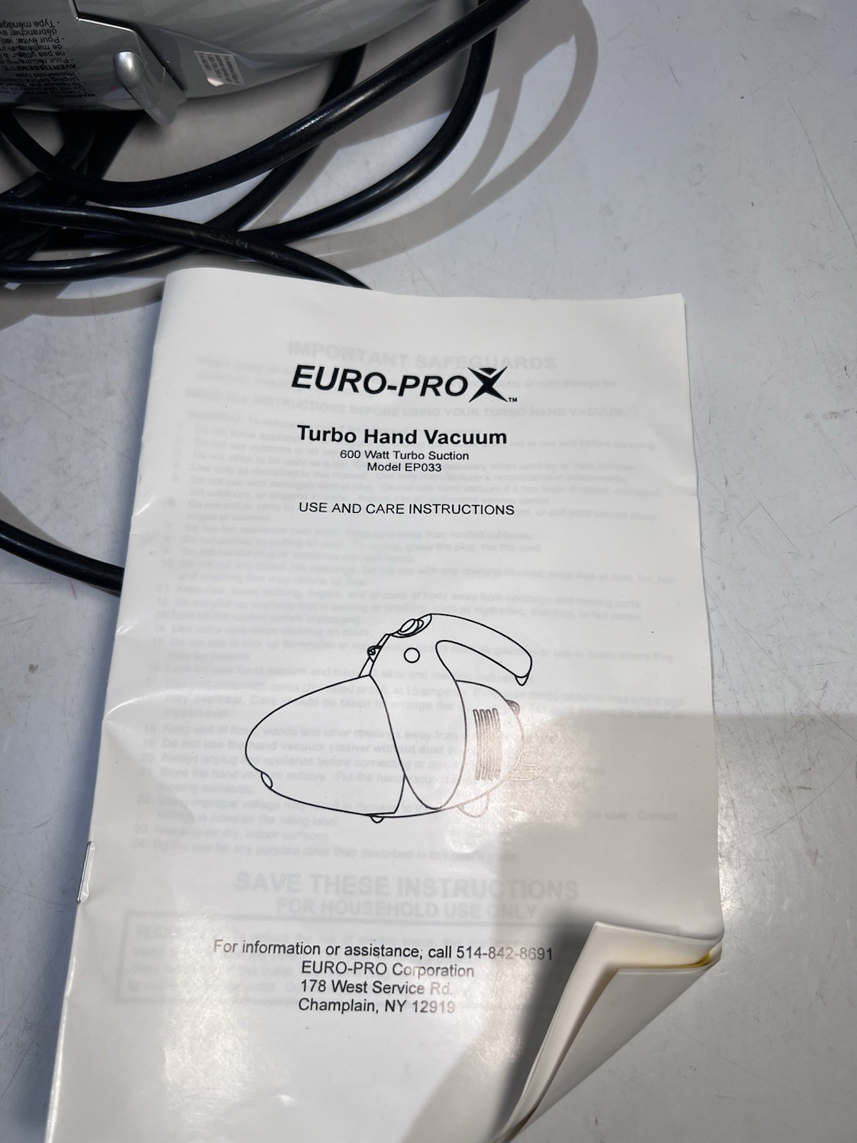 Vintage Shark EP033 Euro-Pro X Turbo Handheld Vacuum 600W Silver Bagless