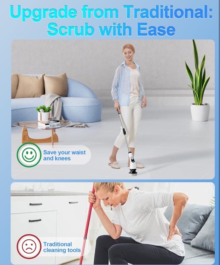 Cordless Electric Spin Scrubber with 7 Replaceable Attachments , Tub Tile Floor