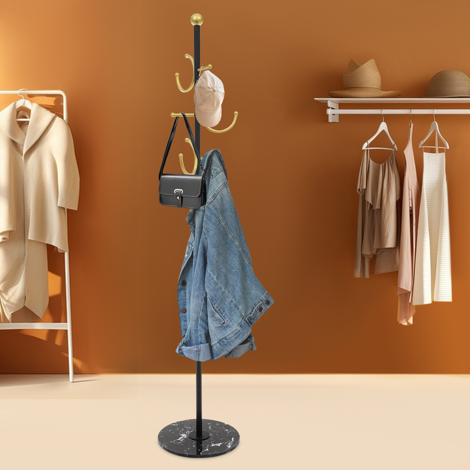 Coat Rack, Clothes Rack with Mable Base, Freestanding Coat Rack