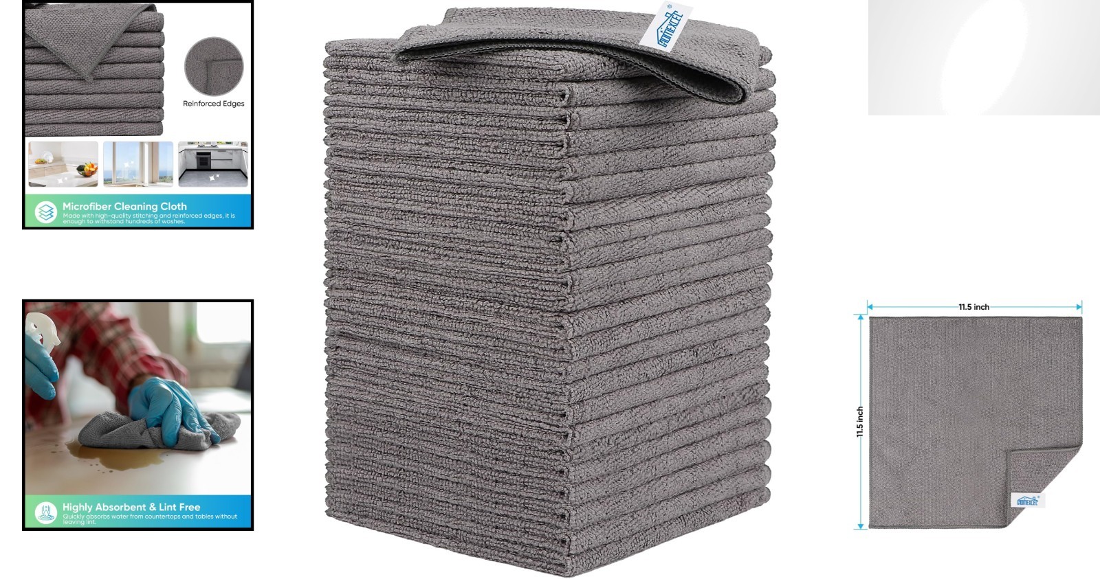 Effortless Cleaning with 24 Grey Microfiber Cloths – Lint-Free, 11.5″ Dual Use
